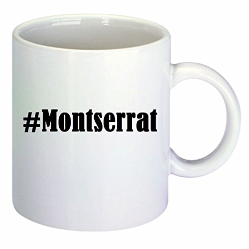 taza para café #Montserrat Hashtag Raute Cerámica Altura 9.5 cm diámetro de 8 cm de Blanco