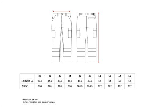Teamwork Worteam Pantalón Trabajo, 2 Cintas Reflectantes, Cintura elástica y Multibolsillos. Construcción, Industria, etc. Negro 46