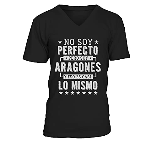 TEEZILY Camiseta de Pico Hombre aragones y eso es Casi lo Mismo - Negro - XL