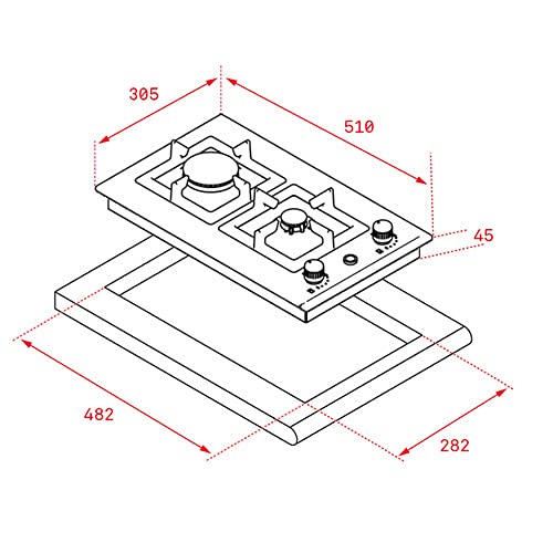 Teka | Placa Modular con 2 quemadores de alta eficiencia de gas natural | EFX 30.1 2G AI AL CI NAT | Acero inoxidable | 9.1 x 30.5 x 51 cm