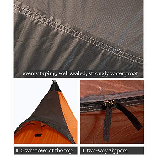 Tentock Tienda de Campaña Ultraligera de 3 Estaciones Tienda de Pirámide1 Persona Impermeable para Caminatas Alpinismo Trekking(Naranja)