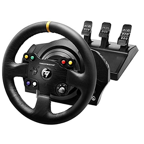 Thrustmaster TX Racing Wheel Leather Edition, Volante y Pedales, Xbox Series X|S, Force Feedback, Motor Brushless, Sistema de Correa Doble, Tecnología Magnética, Volante Intercambiable