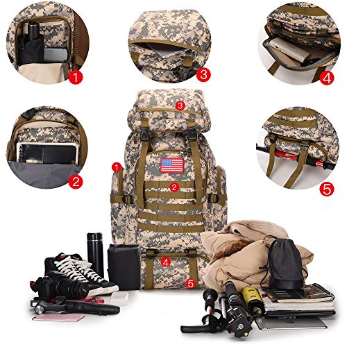 TianYaOutDoor 70l Mochila de Senderismo para Hombre, Impermeable, Militar, Camping, Viaje, Mochila para Exteriores