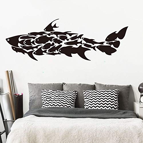 Tiburón pez océano pared calcomanía dibujos animados tiburón submarino pez pared pegatina sala de juegos dormitorio vinilo decorativo Mural A9 90x31cm