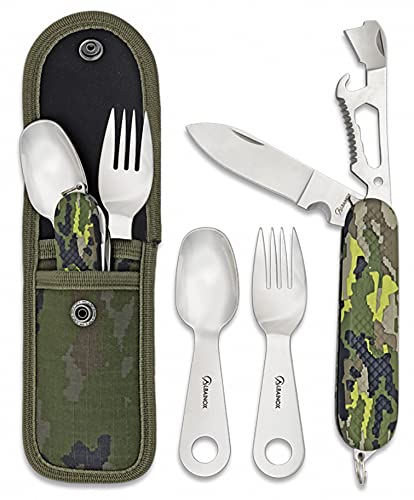 Tiendas LGP, ALBAINOX - 33044- Set Cubiertos multiusos, Navaja, Cuchara y Tenedor, Supervivencia y Bushcraft