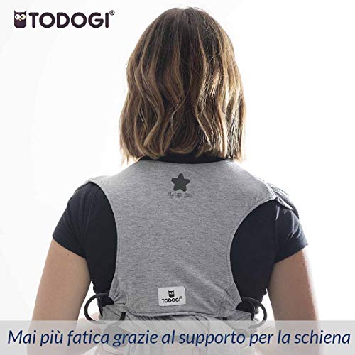 Todogi® - Fular portabebés elástico para recién nacidos con soporte de espalda ergonómico – Banda elástica de algodón para bebé 40 semanas con anillas, fácil de llevar, unisex, color gris