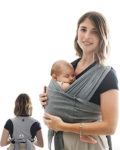 Todogi® - Fular portabebés elástico para recién nacidos con soporte de espalda ergonómico – Banda elástica de algodón para bebé 40 semanas con anillas, fácil de llevar, unisex, color gris