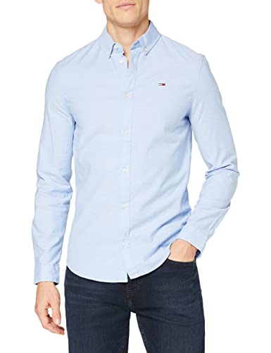 Tommy Hilfiger TJM Slim Stretch Oxford Shirt Camisa, Azul (Perfume Blue), L para Hombre