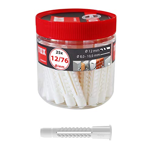 TOX 016260101 Taco Universal de 12 x 76 mm (Bote, Blanco, 12x76 mm 25 piezas, Set