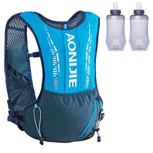 TRIWONDER Mochila de Hidratación 5L Tactica Chaleco Trail Running Ligero para Ciclismo Correr Marathoner Senderismo Hombre Mujer al Aire Libre (C - Azul - con 2 Botellas de Agua de 420ml)