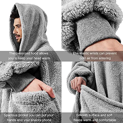 Tuopuda Manta con Capucha para Mujeres Sudadera Calentita Grande Pullover Sudadera Súper Suave y Cálida Oversize con Capucha de Forro Polar para Mujeres Hombres (Gris)