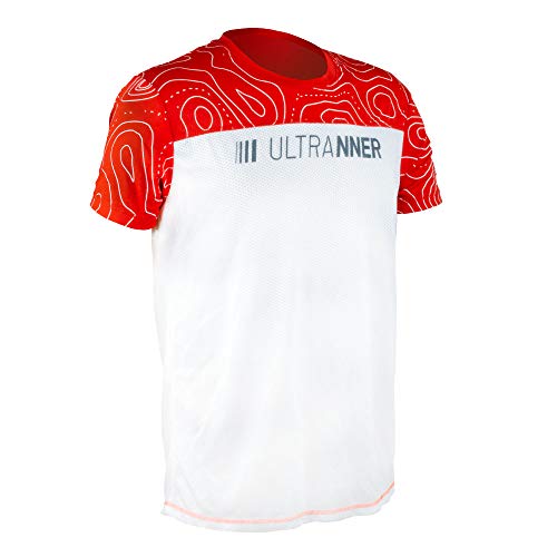 ULTRANNER - DUMALA | Camiseta Técnica Hombre Manga Corta para Deporte - Camiseta Transpirable Ultraligera Apta para Trail Running Trekking Y Más - Color Rojo y Blanco para Mayor Visibilidad Talla S