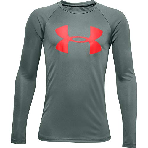 Under Armour Boys' Tech Big Logo Long Sleeve , Lichen Blue (424)/Beta , Youth Medium