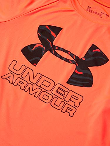 Under Armour Camiseta de manga corta con logo de relleno híbrido para niño, Niños, Manga corta, 1354000, Beta (628)/Negro, S