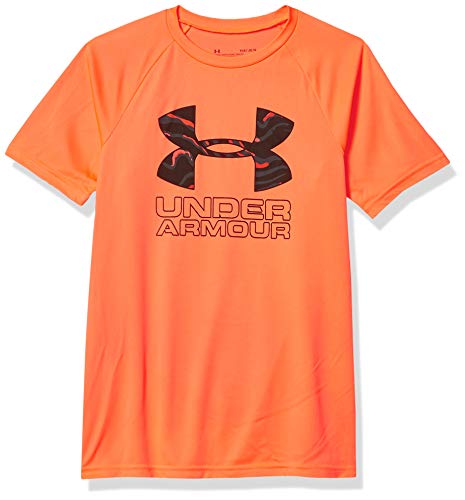 Under Armour Camiseta de manga corta con logo de relleno híbrido para niño, Niños, Manga corta, 1354000, Beta (628)/Negro, S