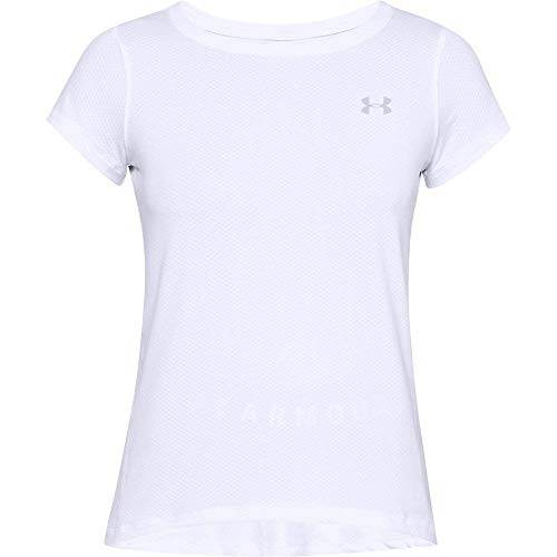 Under Armour UA HeatGear Armour Short Sleeve, Camiseta Mujer, Blanco (White / Metallic Silver) , M