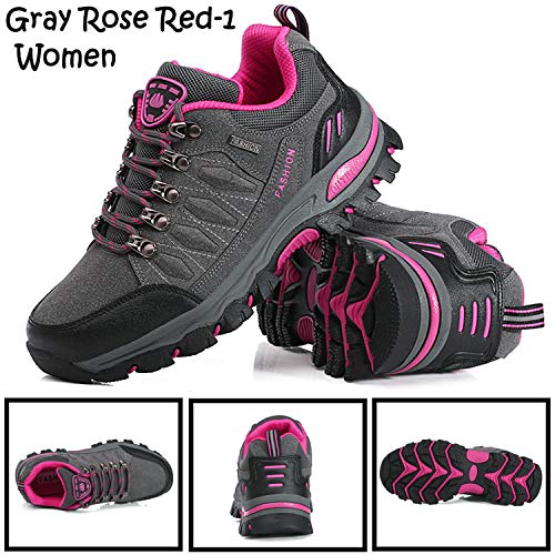 Unitysow Zapatillas de Senderismo Hombres Al Aire Libre Zapatillas de Trekking Impermeables Zapatillas de Montaña Botas de Senderismo Antideslizantes Camping Escalada Sneakers,Gris Rosa Rojo-1,EU40