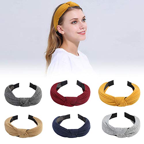 URAQT Diademas de Pelo Anchas, Diademas Nudo, Diademas para Mujer, Turbantes Para Mujer, Diadema de Nudo Bandas de Pelo para la Cabeza Turbantes para Mujer Diadema Para Mujer Chica Niña de Pelo 6pcs