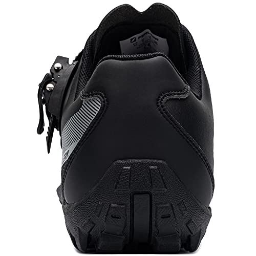 URDAR Zapatillas MTB Hombre Zapatillas Bicicleta de Montaña Respirables Zapatillas Ciclismo Antideslizante Calzado Ciclismo Suelas Rígidas Gancho Bucle(Negro,47 EU)