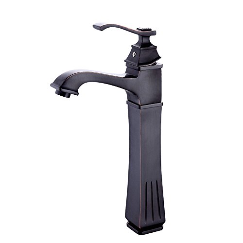 Válvula mezcladora American Black Antique Grifo de una manija antigua Mediterráneo Vintage Retro Hot & Cold Water Cobre Grifo de un solo orificio Elegante lavabo aumentar alto puede girar latón fregad