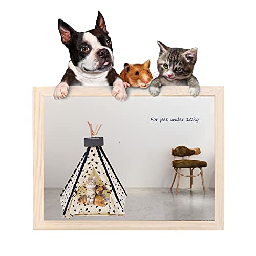 VanGeeStar Tienda de Campaña para Mascotas, Tipi per Perros y Gatos con Cojín Lavable, Perros Casa Perros Caseta con Pizarra, Fácil de Montar, Portátil, Interior Exterior, Azul, 60*50*50CM (Blanco)