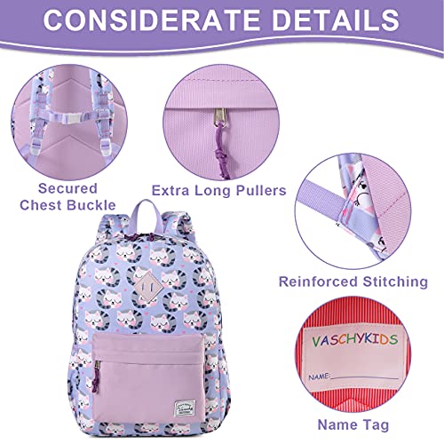 VASCHY Mochila Infantil,Mochila Escolar Niña para Preescolar con Bolsillos Laterales y Correa en Pecho Se Adapta a la Tableta A4 (Gato)