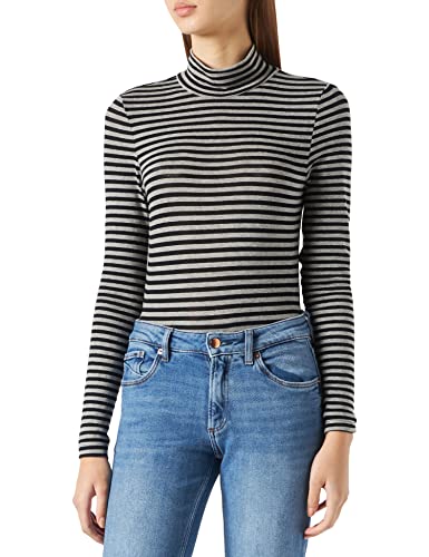 Vero Moda VMCARLA LS Turtleneck Top GA Noos Camiseta de Manga Larga, Black/Stripes:lgm-SIV, S para Mujer