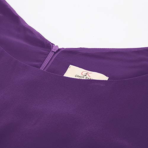 Vestido de Gasa para Mujer Vestido de Verano de Manga Transparente de Doble Capa Vestido Ancho de Manga 3/4 para Mujer Elegante Gasa púrpura 2XL CL011125-3