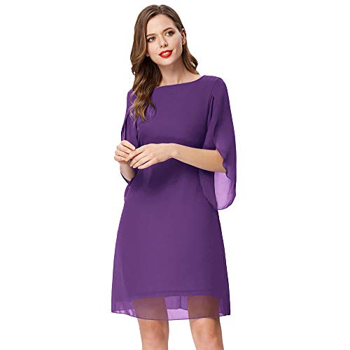 Vestido de Gasa para Mujer Vestido de Verano de Manga Transparente de Doble Capa Vestido Ancho de Manga 3/4 para Mujer Elegante Gasa púrpura 2XL CL011125-3