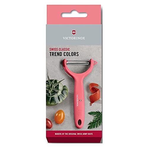 Victorinox Swiss Classic-Pelador de Verduras para Tomates, Kiwi, Hoja de péndulo, Filo dentado, Color Rojo Claro, Acero Inoxidable Plástico