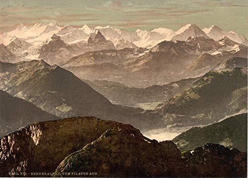 Vintage Travel Switzerland 'Alpes Berneses, de Pilatus, Oberland bernés, Circa 1890-1910, reproducción 200 g/m² A3 Vintage Photography Travel Poster