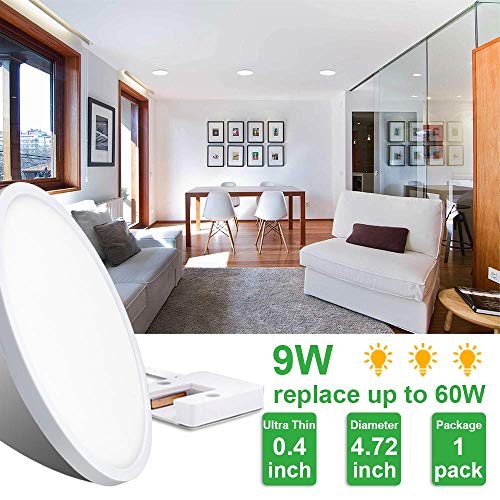 VIPMOON Lámpara de techo de 9 W LED 6500 K, blanco natural, 13 cm, montaje empotrado, iluminación de techo, ultrafina, redonda, para dormitorio, baño, cocina, pasillo, oficina, escalera, comedor