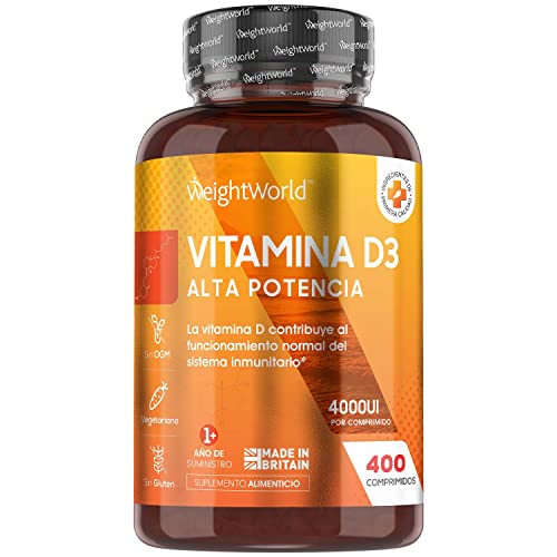 Vitamina D3 4000 UI Dosis Alta - 400 Días de Suministro, Vitamina D Colecalciferol Vegetariano Contribuye a la Función Normal del Sistema Inmunológico, Para los Músculos y Huesos, 400 Comprimidos