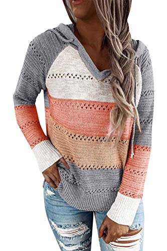 Voqeen Mujer Sudaderas con Capucha Boho Jersey Suéteres de Punto Ahueca hacia Fuera La Pull-Over con Cremallera Borrosa de Manga Larga Otoño Invierno