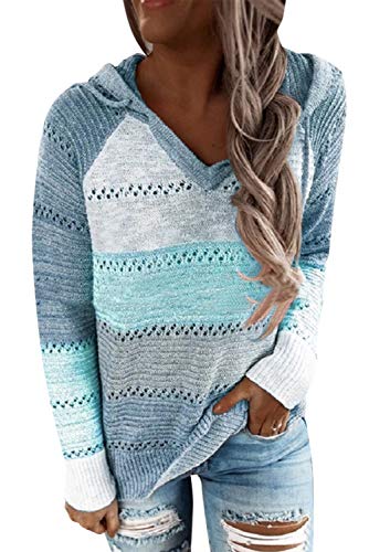 Voqeen Mujer Sudaderas con Capucha Boho Jersey Suéteres de Punto Ahueca hacia Fuera La Pull-Over con Cremallera Borrosa de Manga Larga Otoño Invierno