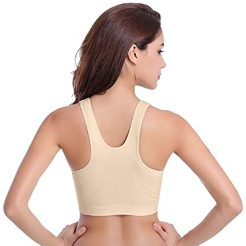 Voqeen Sujetador Deportivo Mujer con Cremallera Frontal de Alto Impacto Sexy Push Up con Almohadillas Extraíbles Bra Deporte de Diaria Slim Fit sin Aros de Acero Chaleco (Piel, XXL)