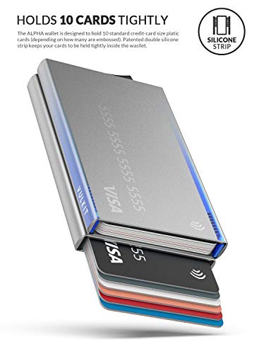 VULKIT Alpha Tarjetero Doble Caja de Metalico RFID Bloqueo Tarjeteros para Tarjetas de Credito Hombre o Mujer hasta 10 Tarjetas Plata