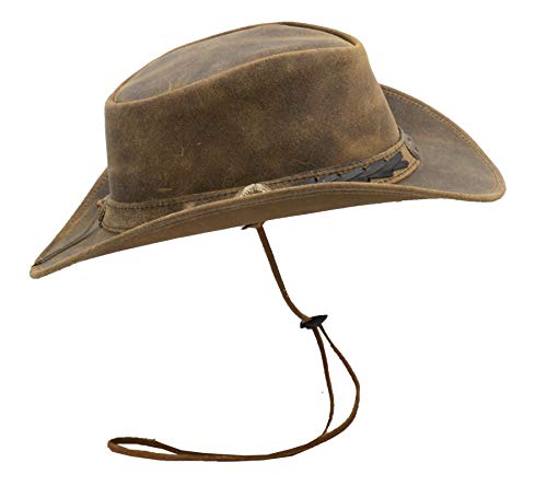 Walker and Hawkes - Leather Cowhide Outback Explorer Antique Hat - Light Brown - XX-Large (61cm)