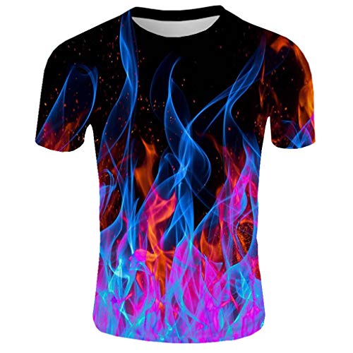 waotier Ropa De Hombre Camiseta De Manga Corta Nueva De Verano con Cuello Redondo Blue Flame Estampado 3D Superior(XL,Multicolor)