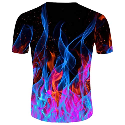 waotier Ropa De Hombre Camiseta De Manga Corta Nueva De Verano con Cuello Redondo Blue Flame Estampado 3D Superior(XL,Multicolor)