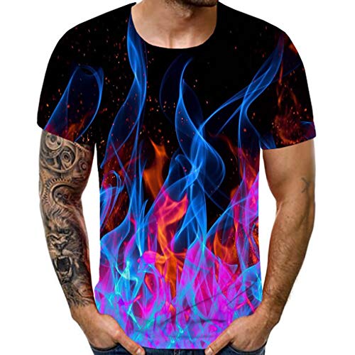 waotier Ropa De Hombre Camiseta De Manga Corta Nueva De Verano con Cuello Redondo Blue Flame Estampado 3D Superior(XL,Multicolor)