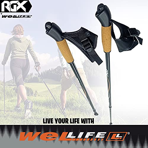 WeLLIFE Bastones Nordic Walking ajustables de aluminio ultraligeros, empuñadura de corcho natural y puño con sistema telescópico para senderismo y trekking