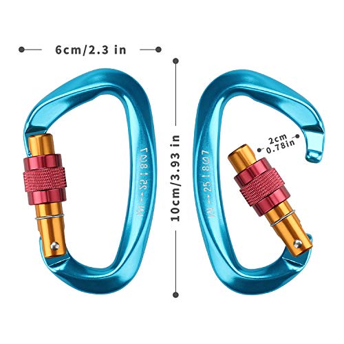 welltop mosquetones de Escalada, mosquetón de Bloqueo de Aluminio, Gancho de mosquetón en Forma de D de 25 KN Resistente con Puerta de Tornillo, Azul