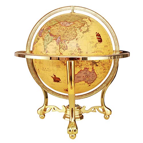 WKZHKA Globo del Mundo Vintage Globo Interactivo para niños Mapa del Mundo Iluminado con Soporte Alto de Metal con brújula Regalo Educativo, Niños, Familia