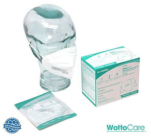 WottoCare Mascarilla FFP2 CE 0598, Mascarilla de Protección Personal. 5 capas. Mascara KN95 Alta Eficiencia Filtración, Caja 20 Unidades CE 0598 + Normativa GB2626-2006