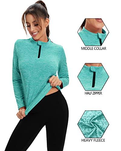 WOWENY 1/2 Zip Sudaderayoga Forro Polar Mujer con Cremallera Camiseta de Manga Larga de Half Zip Deporte Chaqueta Casual Corriendo Pull-Over Tops