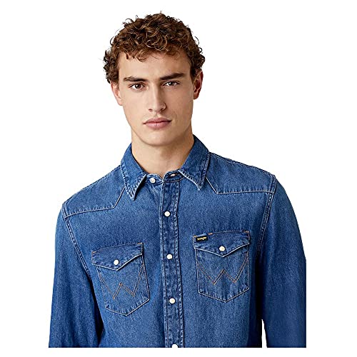 Wrangler Icons, Camisa Vaquera, Hombre, Azul (1 Year 924), XL