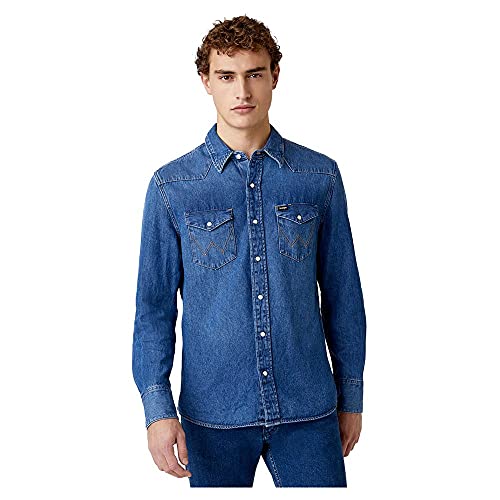 Wrangler Icons, Camisa Vaquera, Hombre, Azul (1 Year 924), XL