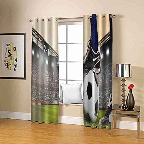 WUBMQ Cortinas Habitacion Infantil Juvenil Termicas Aislantes 3D Impresión De Campos De Fútbol Impresión Cortinas Salon Ventana Opacas Moderna Decoración De Dormitorio 183X214Cm (AnxAl) 2 Piezas