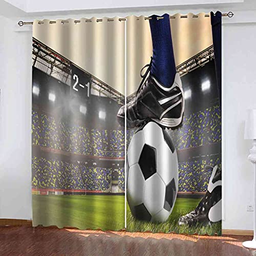 WUBMQ Cortinas Habitacion Infantil Juvenil Termicas Aislantes 3D Impresión De Campos De Fútbol Impresión Cortinas Salon Ventana Opacas Moderna Decoración De Dormitorio 183X214Cm (AnxAl) 2 Piezas